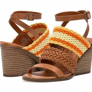 Lucky Brand‎ Women's Lissie Wedge Sandals Tan Sunflower Multi Braided Straps 11M